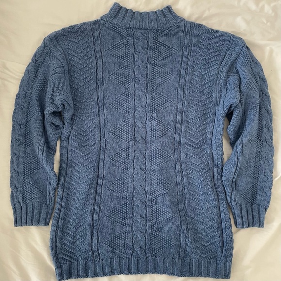 Blue Cable Knit Mock Neck Sweater - Picture 2 of 4
